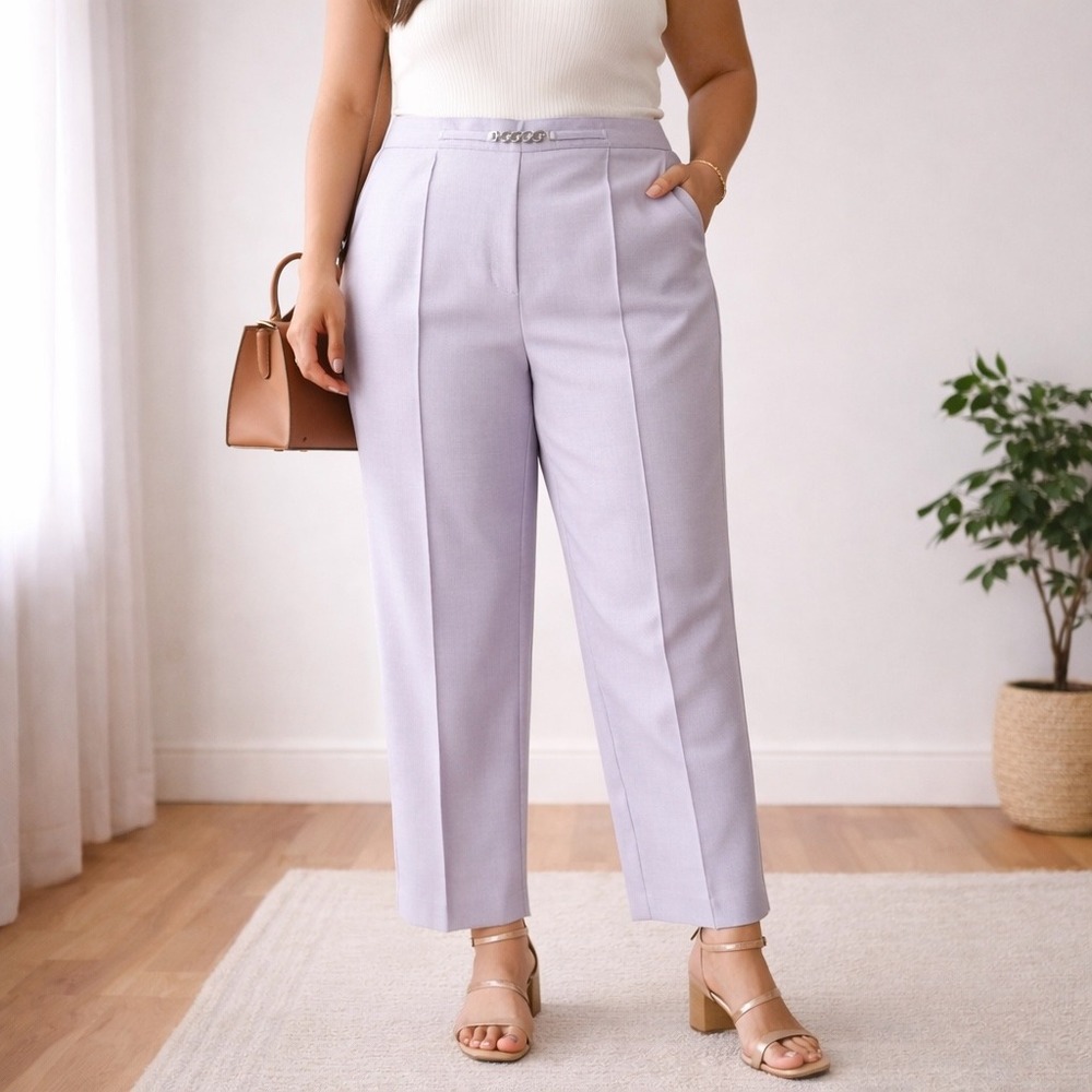 Alfred Dunner Dress Pants Lavender Purple Chain‎ Link Accent Elastic Waist 16